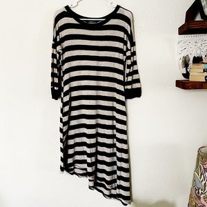 Asymmetrical Black/Grey Striped Tunic by Annabelle